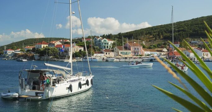 The picturesque Fiskardo harbor in Kefalonia, Greece