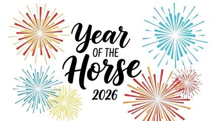 Year of the Horse 2026 Chinese Zodiac Celebration with Fireworks.