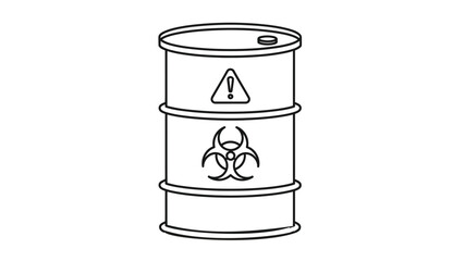A black and white line drawing depicting a metal drum with hazard symbols