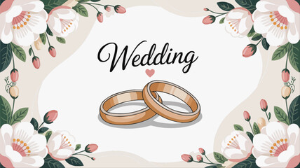 Elegant wedding invitation design featuring two golden rings and floral accents, perfect for save the date cards and romantic celebrations