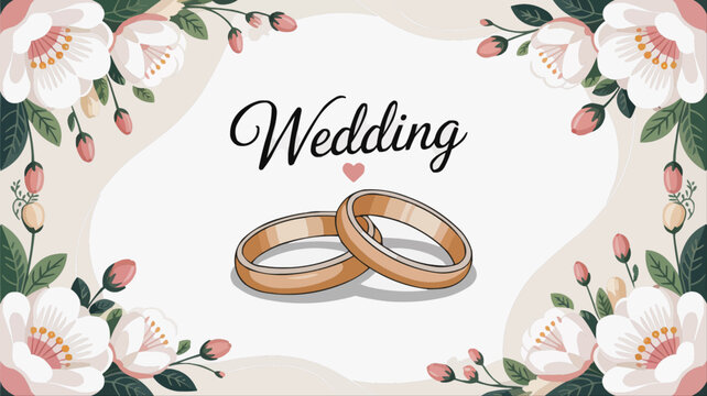 Elegant wedding invitation design featuring two golden rings and floral accents, perfect for save the date cards and romantic celebrations