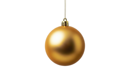 Gold Christmas ornament hanging, isolated on transparent background PNG image.