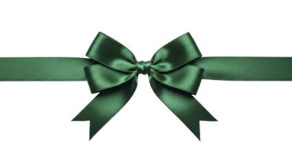  Christmas Holiday Dark Green Satin Ribbon Bow for Presents on a transparent background, PNG image
