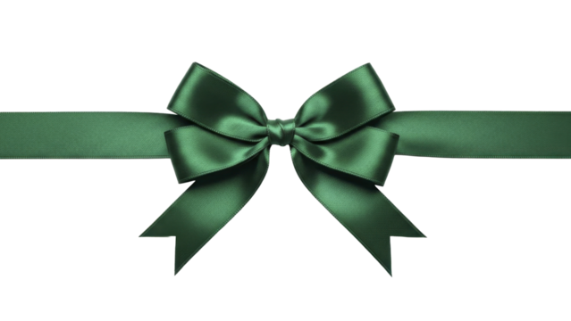  Christmas Holiday Dark Green Satin Ribbon Bow for Presents on a transparent background, PNG image