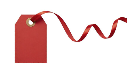 Red gift tag with flowing ribbon on a transparent background PNG image