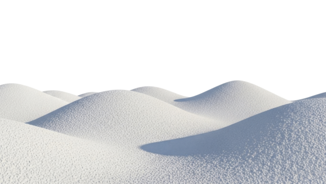  Pristine winter snowdrifts forming gentle undulating hills on a transparent background PNG file