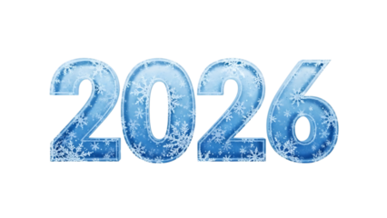 Frozen 2026 year numbers isolated on transparent background