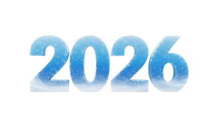 The year 2026 in blue gradient isolated on transparent background