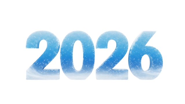 The year 2026 in blue gradient isolated on transparent background - Powered by Adobe