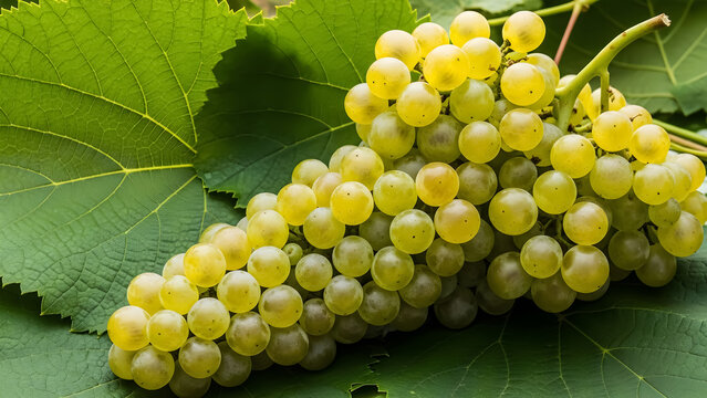 Fresh green grapes on a vine with leaves a healthy and delicious fruit snack