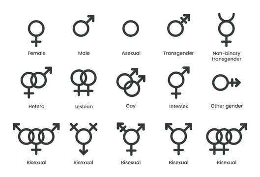 Male and female gender symbol icon set. Vector illustration for sex, relationship, heterosexual, equality, man, woman, boy, and girl identity. Gender Sexual Orientation Icons - Set of Vector Symbols. 