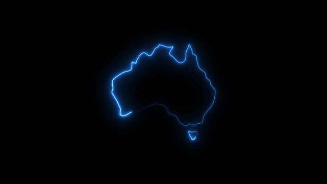 Australia outline glowing neon blue energy line animation on black background digital representation of continent map abstract technology concept