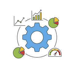 Gear and Data Visualization Representing Process and Performance Analysis.