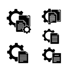 Gear and document icons representing settings and data management.