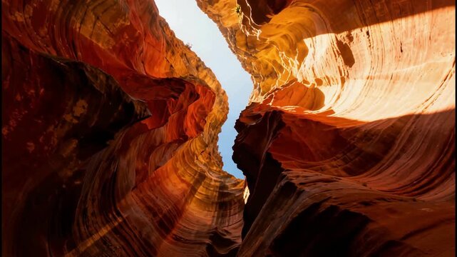 mesmerizing view from sandstone canyon with dramatic light and shadow play