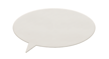 A blank off white speech bubble shape with a pointed tail isolated on transparent background