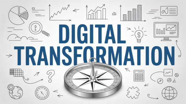 Navigate digital transformation with a modern compass concept for business strategy and innovation, guiding growth with clear vision and data driven decisions now