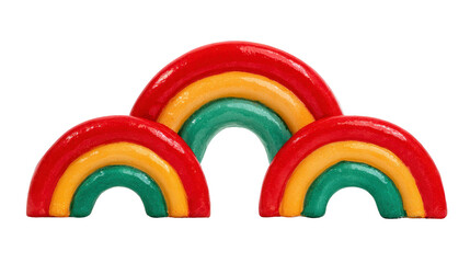 Obraz premium Colorful rainbow arches with red yellow and green stripes create cheerful playful mood perfect for children decor crafts or educational materials isolated on transparency background
