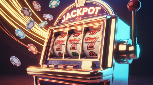Win big with this lucky jackpot slot machine, perfect for casino promotions, gambling apps, and exciting game designs with floating casino chips