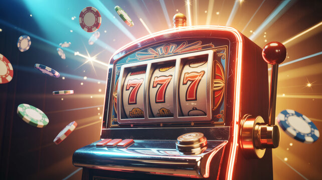 Jackpot dreams await with this lucky 777 slot machine and casino chips, promising thrilling wins and high stakes excitement in a captivating game of chance - Powered by Adobe