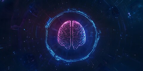 Abstract digital visualization of a glowing human brain encased in a futuristic energy sphere with intricate neural network patterns and cosmic particles