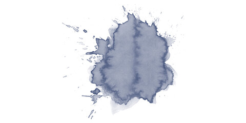 Navy splash abstract ink watercolor stain blot isolated design element artistic dark liquid paint texture background on