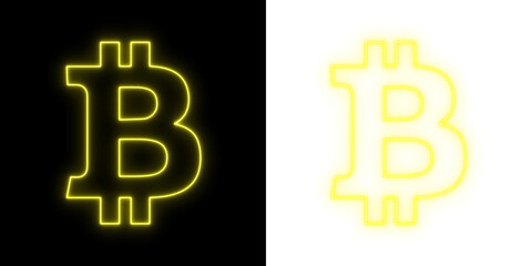 Fototapeta premium Glowing yellow neon Bitcoin symbol on black and transparent backgrounds, creating a modern digital currency design