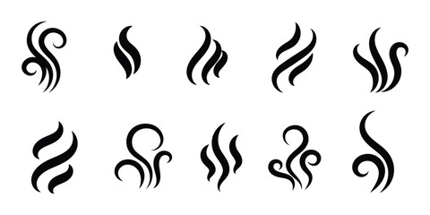 Naklejka premium Smoke, steam, smog, smell symbols. Smoke vector icons. Fire steam or Line smoke doodle hand drawn set. smell waves from food or coffee and beverages sketch style. black steam and vapor icons. EPS 10. 