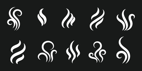 Smoke, steam, smog, smell symbols. Smoke vector icons. Fire steam or Line smoke doodle hand drawn set. smell waves from food or coffee and beverages sketch style. black steam and vapor icons. EPS 10. 