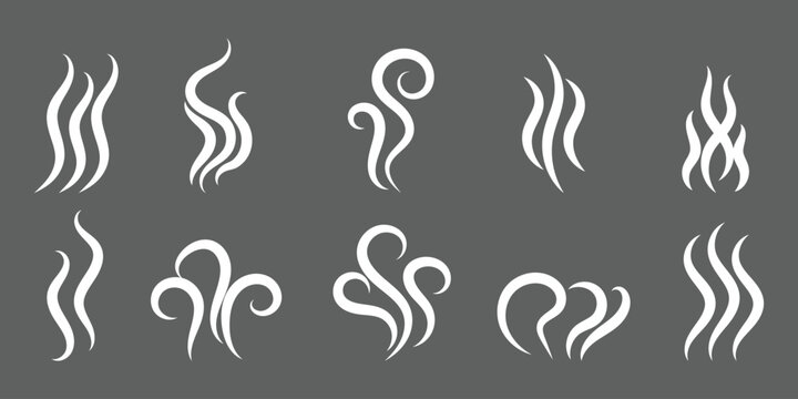 Smoke steam silhouette icon illustration isolated on white background. Steam Smoke flat icon set. Aroma smell symbol. smoke and steam icon set. EPS 10. 