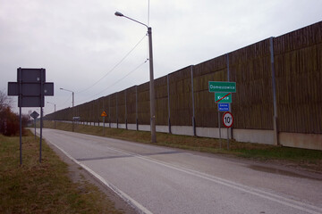 End of border Kielce, beginning Domaszowice commune Masłow in Poland. View of suburban road...