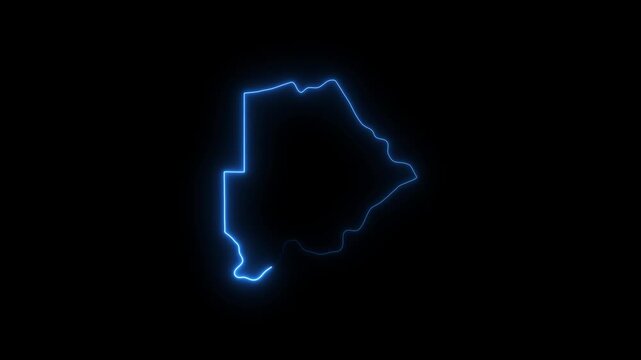 Botswana outline glowing neon blue abstract map shape digital animation dark background geographic country border exploration technology innovation concept