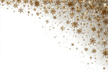 Golden christmas stars and twinkling glitter fall against a bright white background, adding sparkle and festive cheer to the holiday season, beautiful for background usage