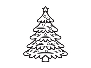 Cute Christmas Tree Coloring Page – Simple Black and White Holiday Illustration