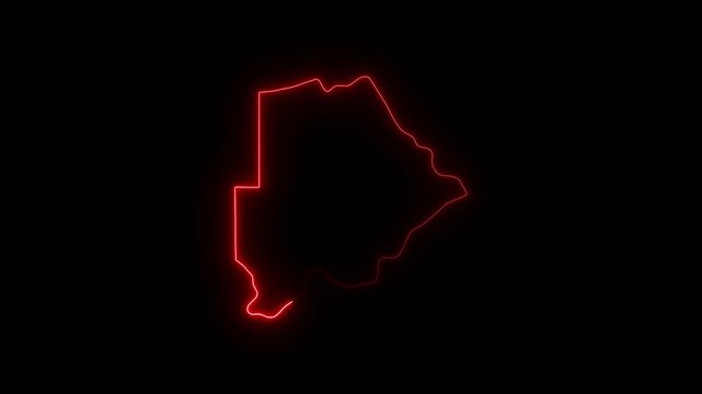 Botswana outline neon glow red map silhouette digital animation abstract background geography nation country Africa continent borders international travel exploration