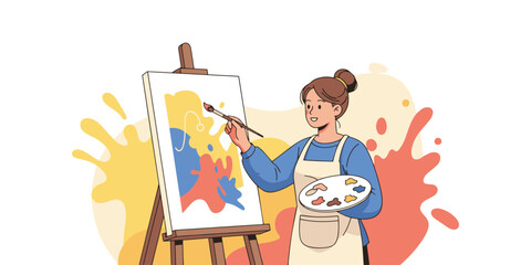 Female Artist Painting Abstract Art Illustration.