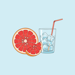 Refreshing Grapefruit Juice Vector Illustration.