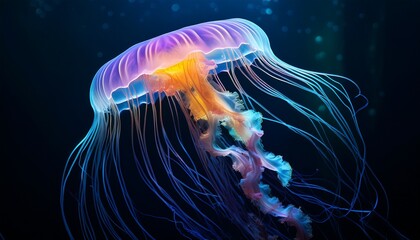 bioluminescent jellyfish in dark sea