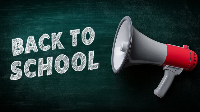Back to school text with megaphone on chalkboard background