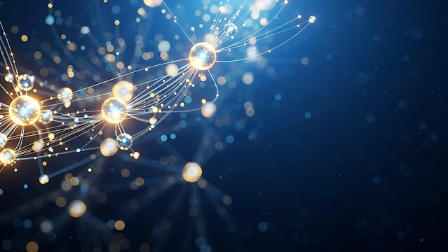 Glowing Orbs Connected by Lines on Dark Blue Abstract Background network connection