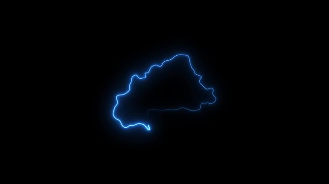 Burkina Faso outline glowing blue neon energy map shape abstract digital animation dark background video
