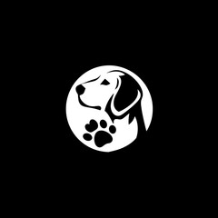 Dog silhouette with paw print in minimalist logo design  