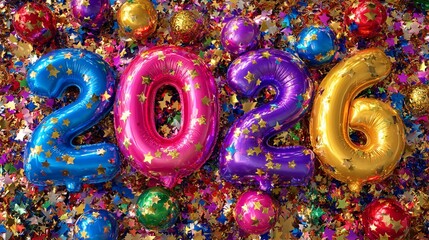 Celebrate 2026 with vibrant balloons and confetti for a dazzling New Year's Eve or milestone birthday party full of joy and festive cheer
