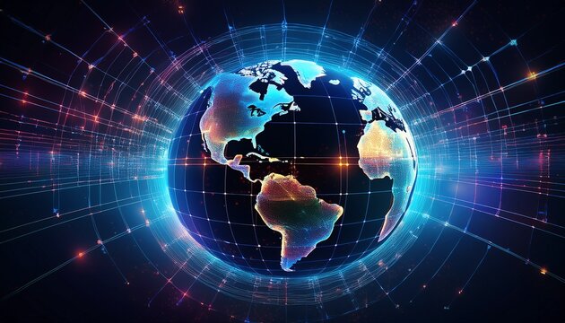 global data network visualized with vibrant digital graphics of the earth glowing lines and data points