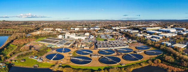 Aerial View of a Large Water Purification facility in the British city of Havant Suburban Landscape © Radd