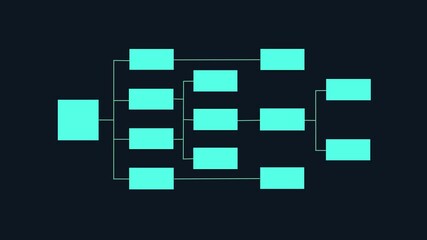 Abstract glowing workflow diagram overlay. Business process mapping and data structure visualization. Digital flowchart interface. Smart planning, project task management. HD video glowing animation.