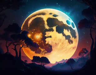 a large glowing full moon