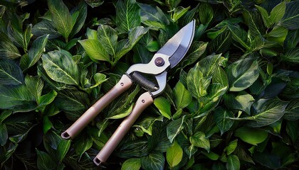 garden shears nestled amidst lush green foliage ready for trimming season