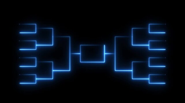 Neon Blue Bracket Tournament Structure Glowing Lines Dark Background Competition Game Play Structure Abstract Digital Graphic Design