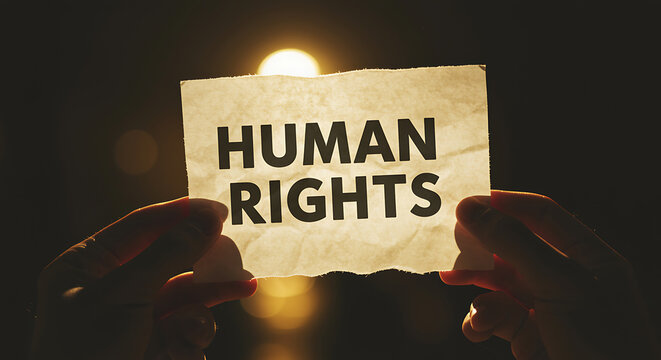 Upholding Human Rights Concept Shown on Torn Paper Against Sunlight